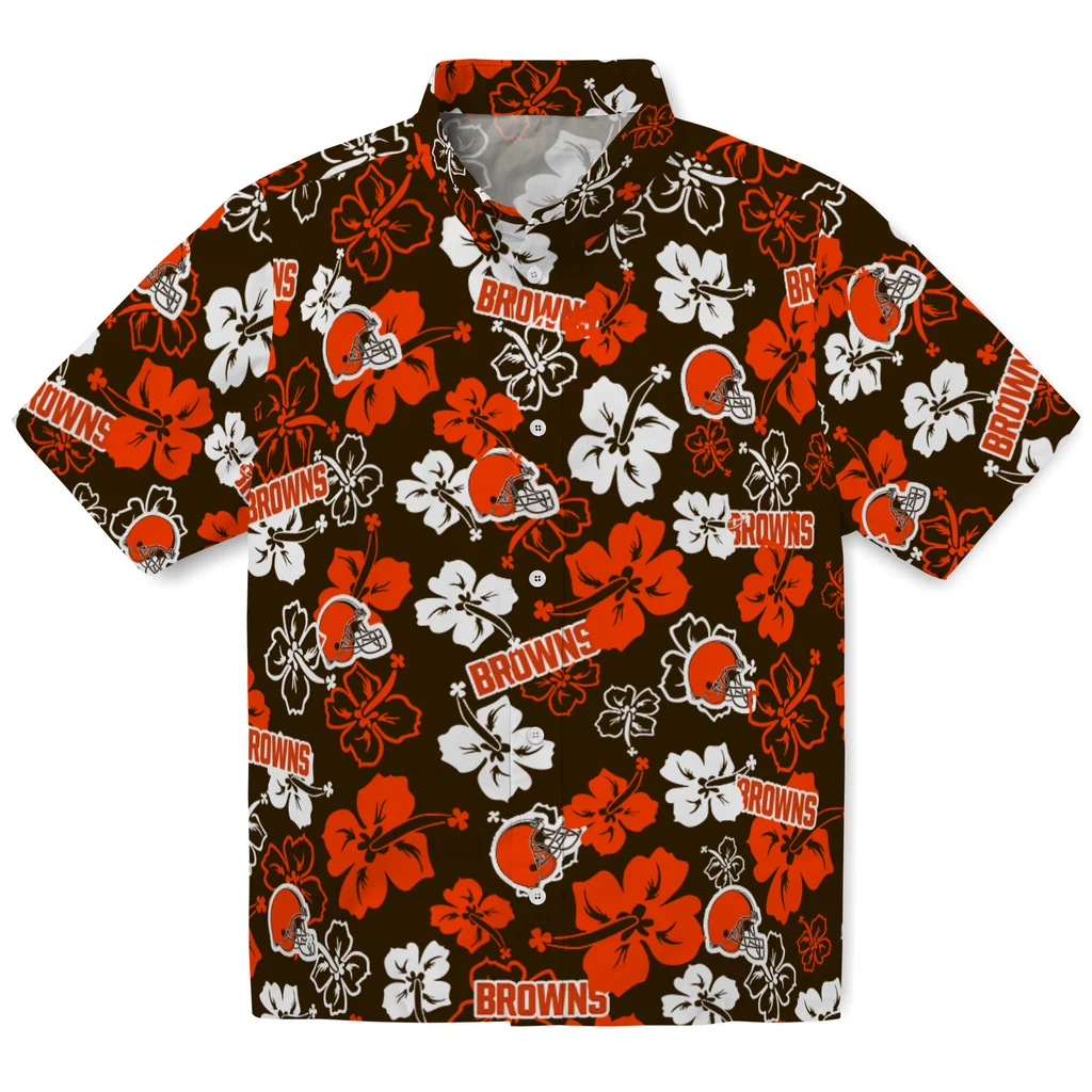 Cleveland Browns Hawaiian Shirt - Hibiscus Flower Design cleveland browns hibiscus bloom brown hawaiian shirts best selling
