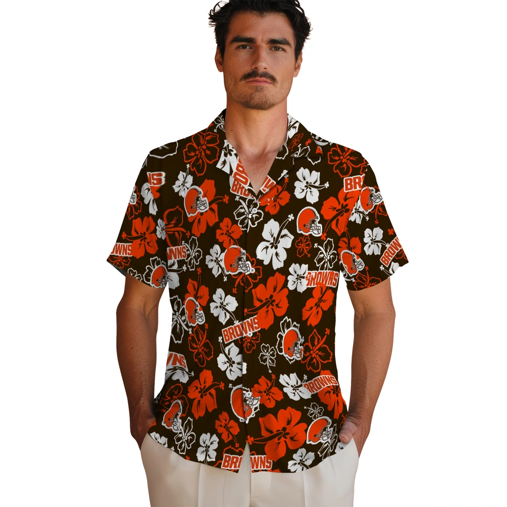 Cleveland Browns Hawaiian Shirt - Hibiscus Flower Design cleveland browns hibiscus bloom brown hawaiian shirts fashion forward