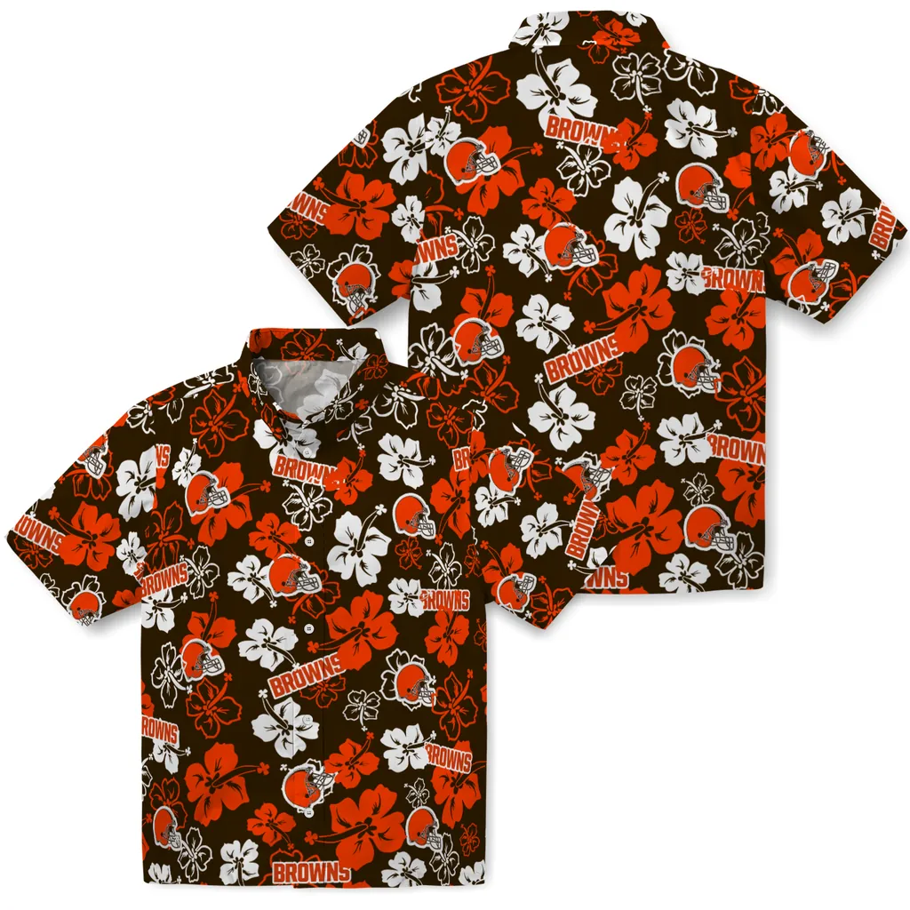 Cleveland Browns Hawaiian Shirt - Hibiscus Flower Design cleveland browns hibiscus bloom brown hawaiian shirts high quality