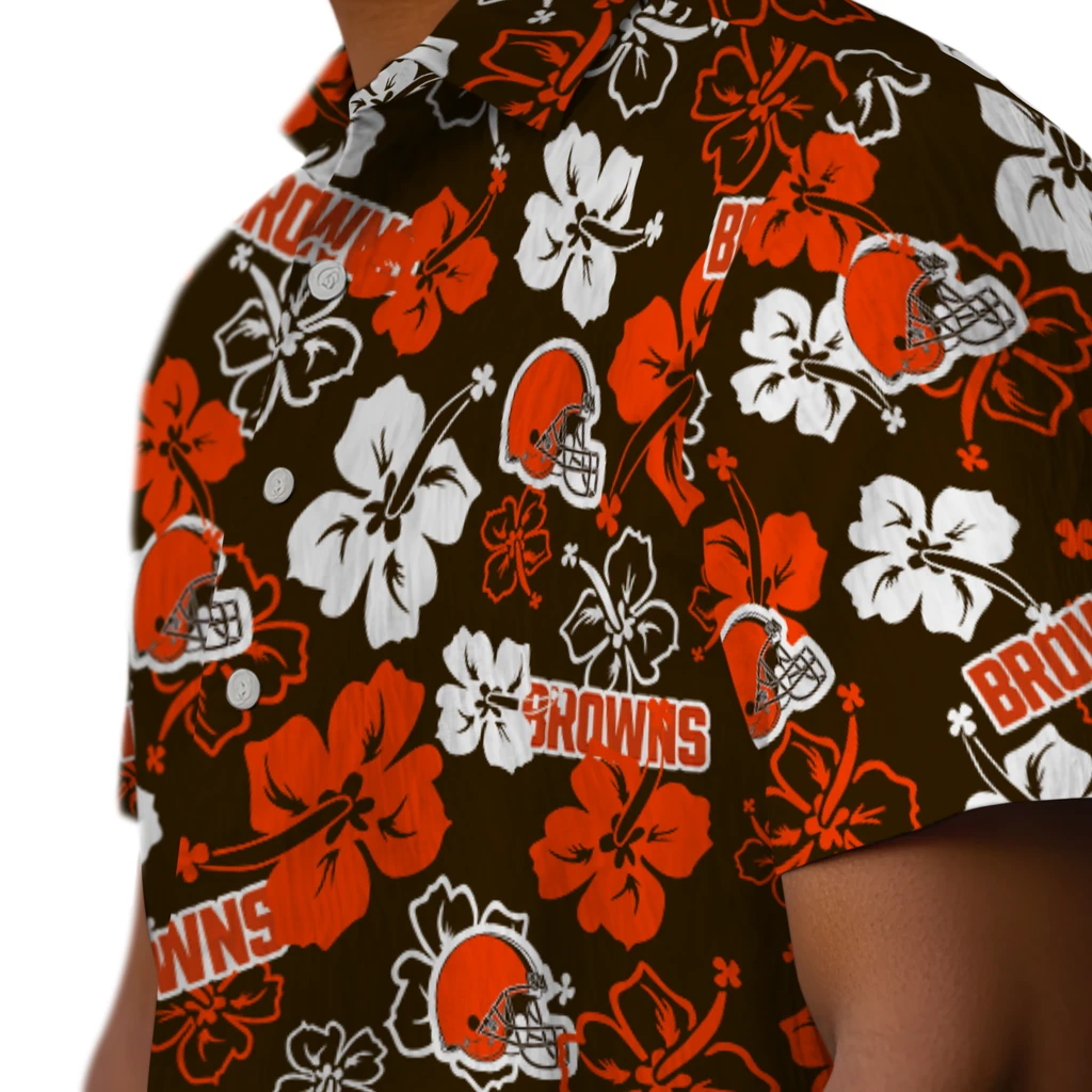 Cleveland Browns Hawaiian Shirt - Hibiscus Flower Design cleveland browns hibiscus bloom brown hawaiian shirts trendy