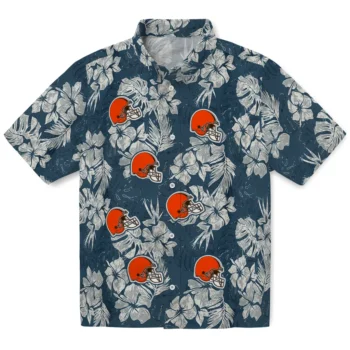 cleveland browns hibiscus flowers navy blue hawaiian shirts best selling