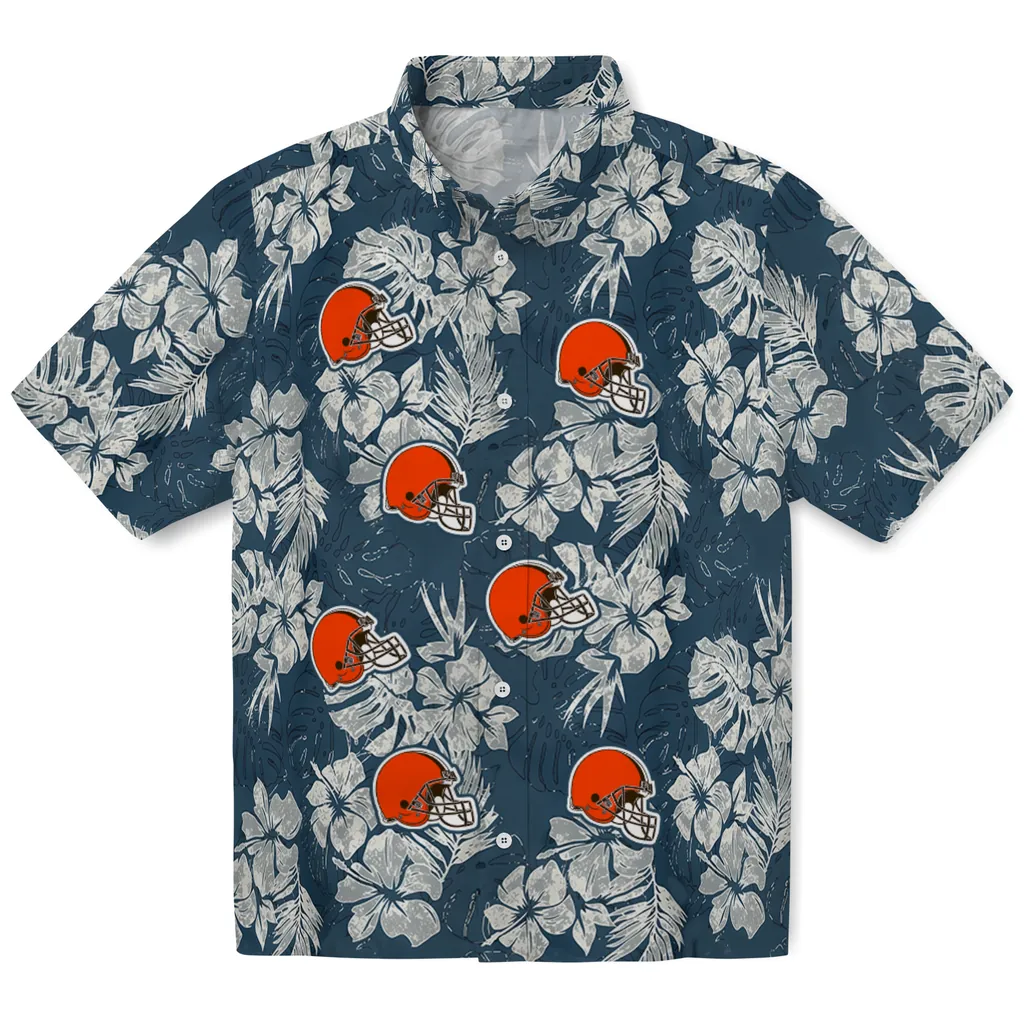 Cleveland Browns Hawaiian Shirt - Hibiscus Flowers cleveland browns hibiscus flowers navy blue hawaiian shirts best selling