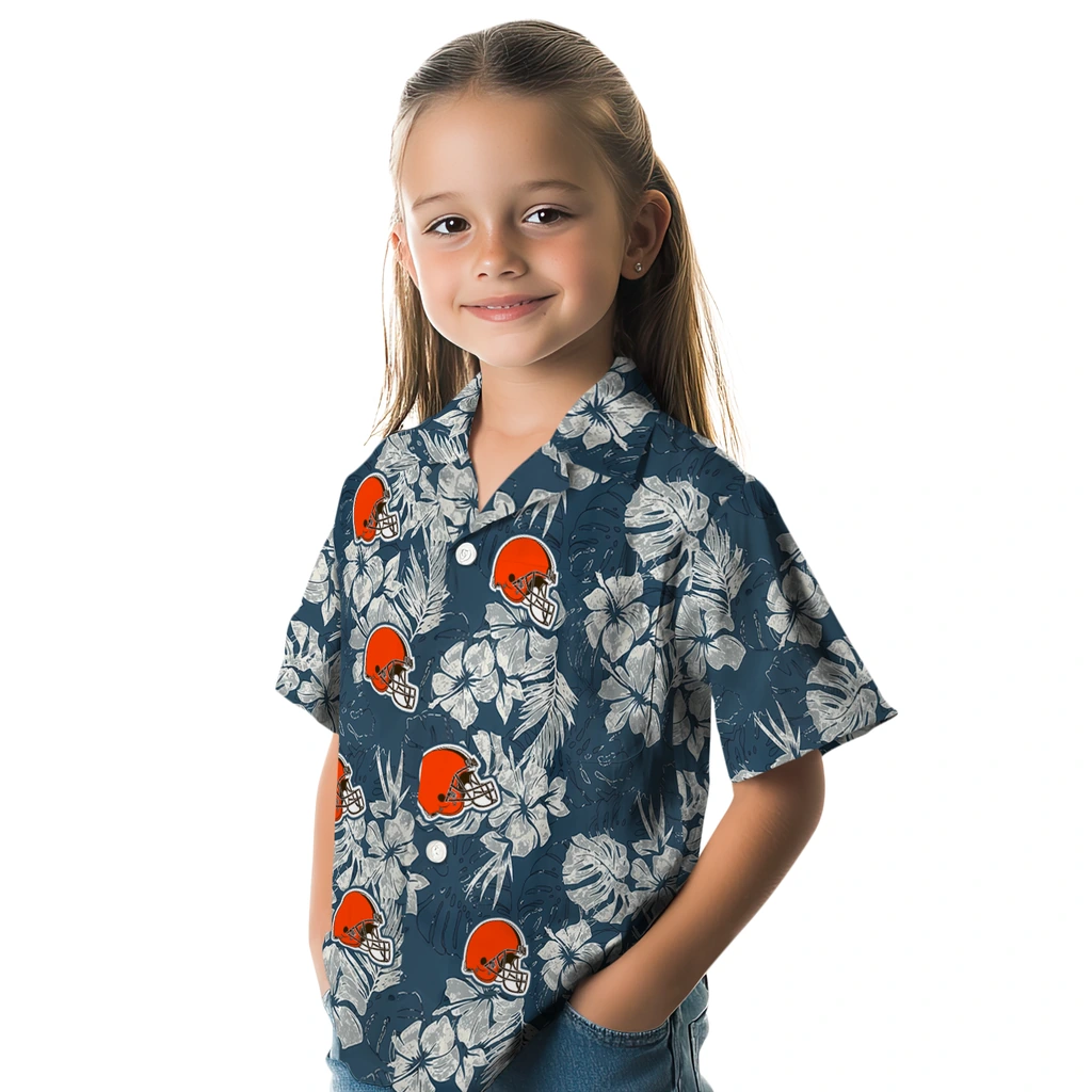 Cleveland Browns Hawaiian Shirt - Hibiscus Flowers cleveland browns hibiscus flowers navy blue hawaiian shirts premium grade