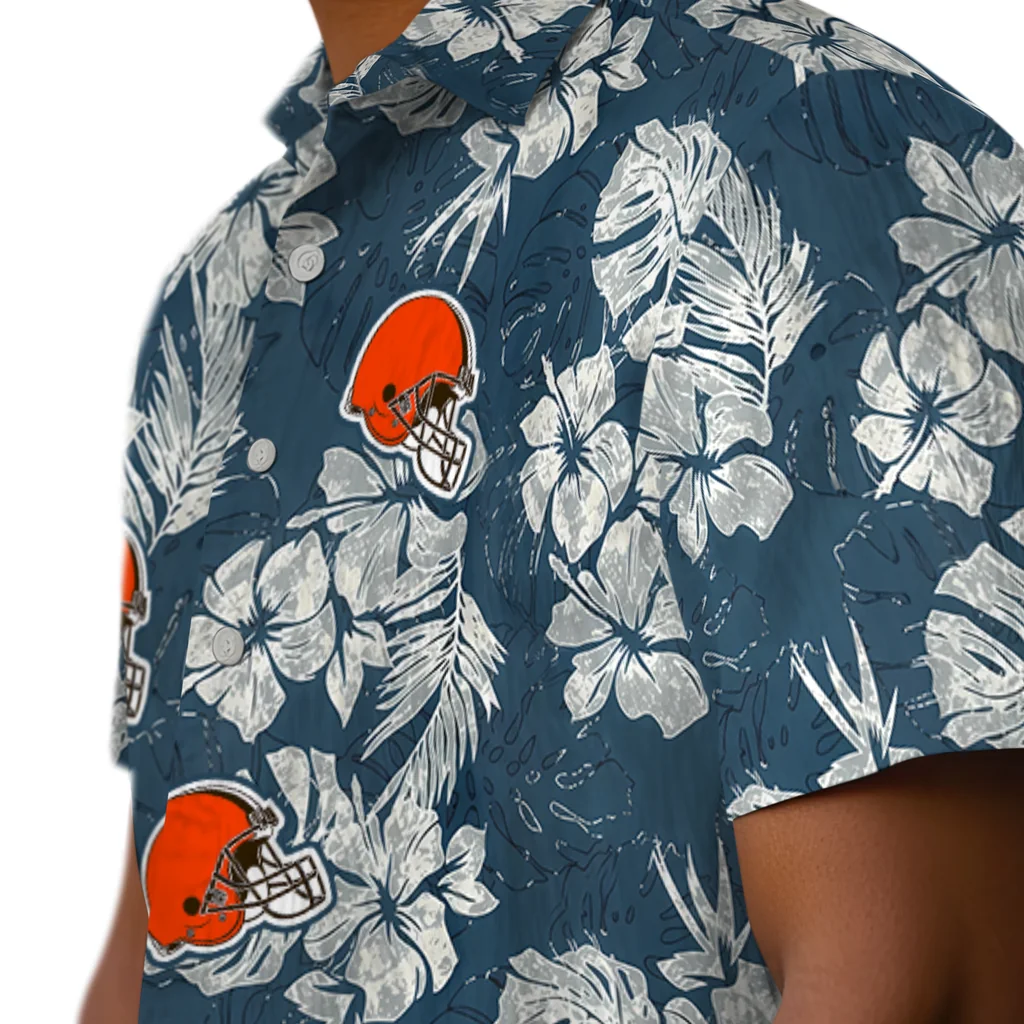 Cleveland Browns Hawaiian Shirt - Hibiscus Flowers cleveland browns hibiscus flowers navy blue hawaiian shirts trendy