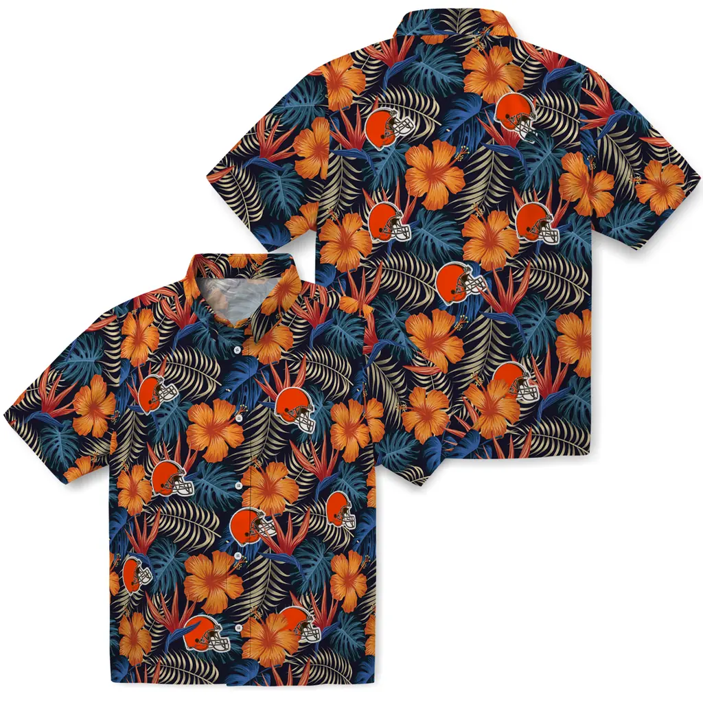 Cleveland Browns Hawaiian Shirt - Hibiscus Foliage cleveland browns hibiscus foliage hawaiian shirts high quality