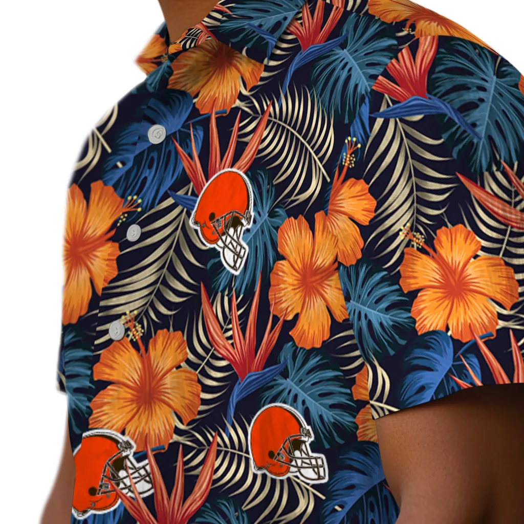 Cleveland Browns Hawaiian Shirt - Hibiscus Foliage cleveland browns hibiscus foliage hawaiian shirts trendy
