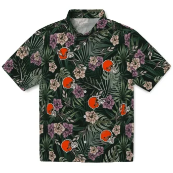 cleveland browns hibiscus leaves pattern green hawaiian shirts best selling