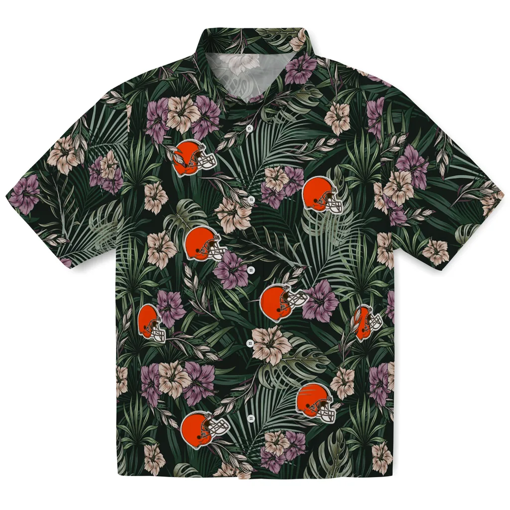 Cleveland Browns Hawaiian Shirt - Hibiscus Leaves Pattern cleveland browns hibiscus leaves pattern green hawaiian shirts best selling