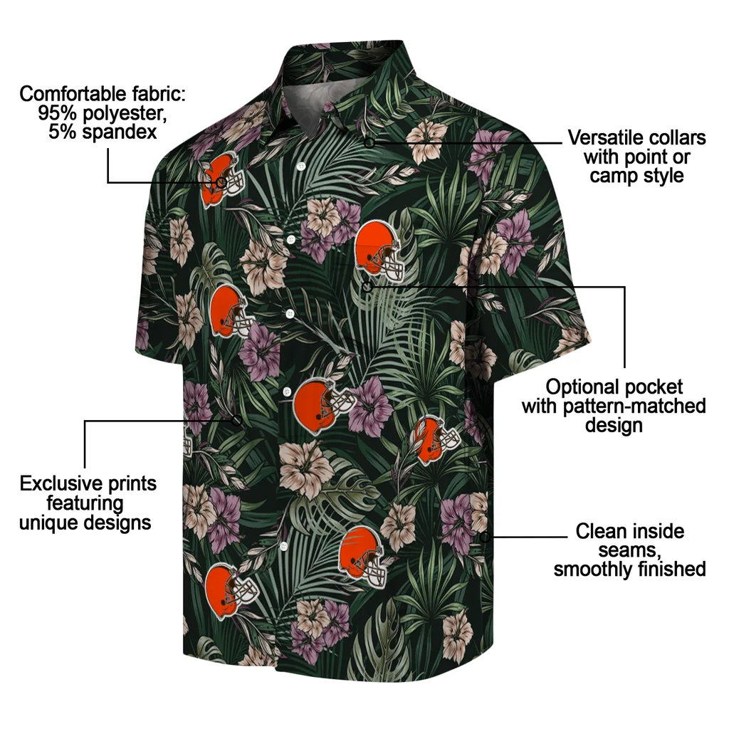 Cleveland Browns Hawaiian Shirt - Hibiscus Leaves Pattern cleveland browns hibiscus leaves pattern green hawaiian shirts new arrival