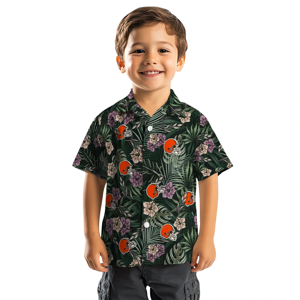 Cleveland Browns Hawaiian Shirt - Hibiscus Leaves Pattern cleveland browns hibiscus leaves pattern green hawaiian shirts top rated