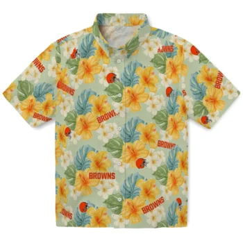 cleveland browns hibiscus mood pale lime yellow hawaiian shirts best selling