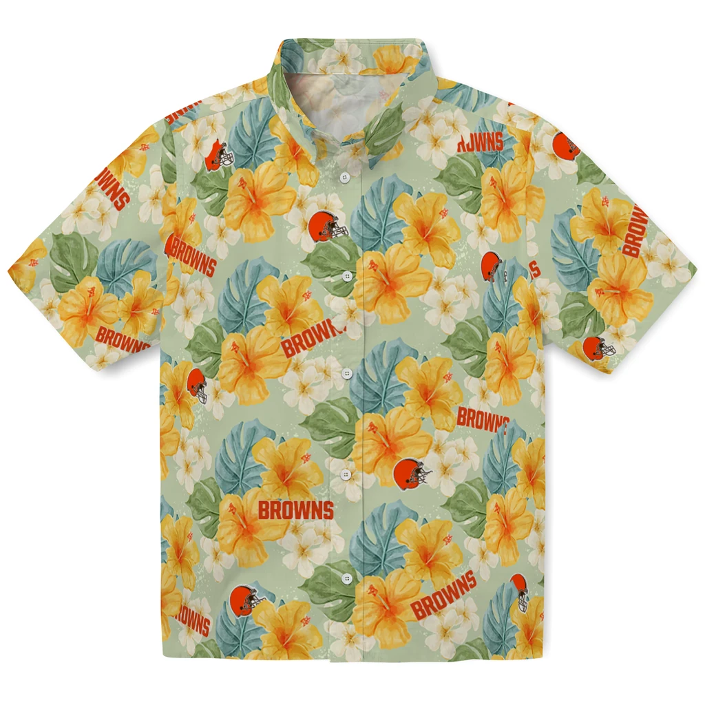 Cleveland Browns Hawaiian Shirt - Hibiscus Mood cleveland browns hibiscus mood pale lime yellow hawaiian shirts best selling