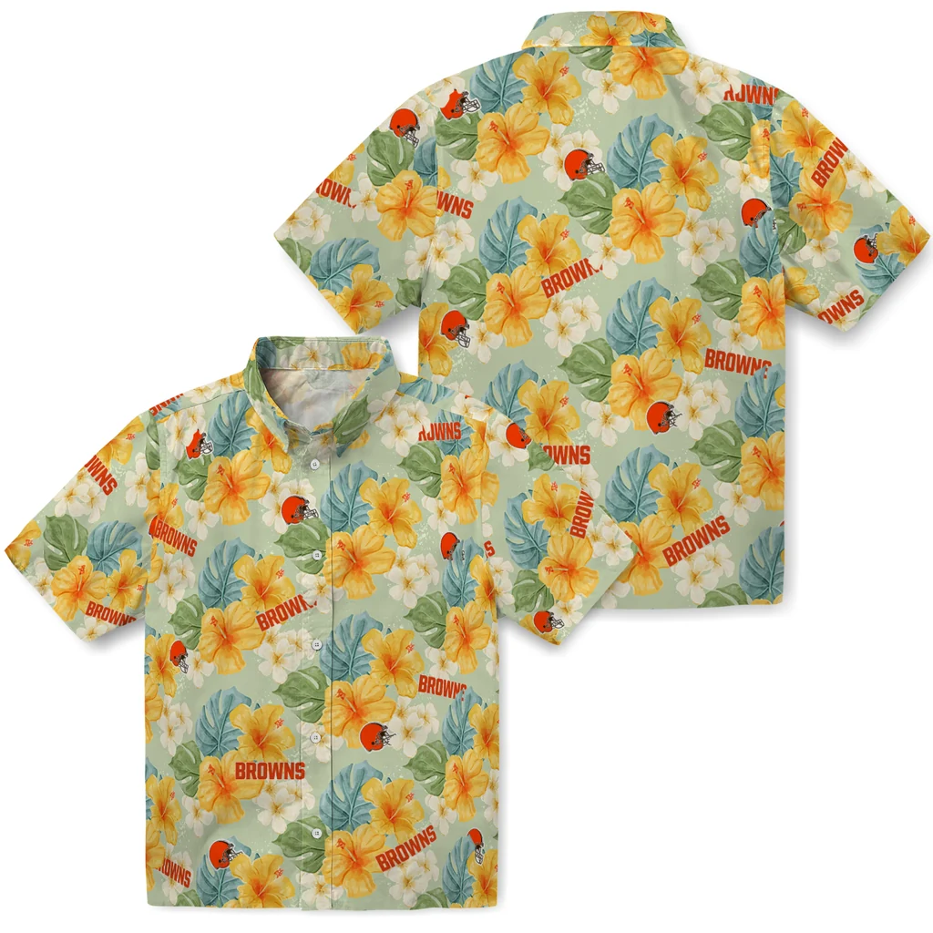 Cleveland Browns Hawaiian Shirt - Hibiscus Mood cleveland browns hibiscus mood pale lime yellow hawaiian shirts high quality