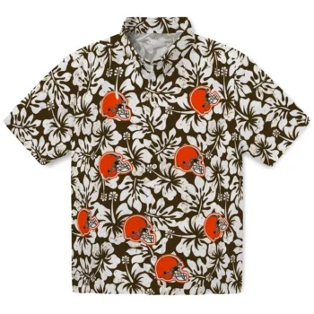 cleveland browns hibiscus motif brown white hawaiian shirts best selling