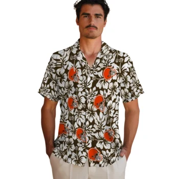 cleveland browns hibiscus motif brown white hawaiian shirts fashion forward