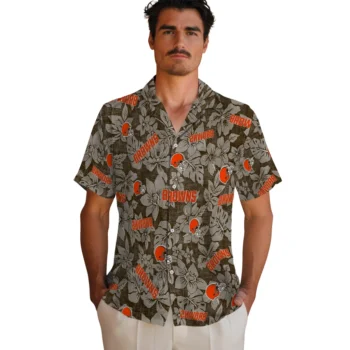 cleveland browns hibiscus oasis brown hawaiian shirts fashion forward
