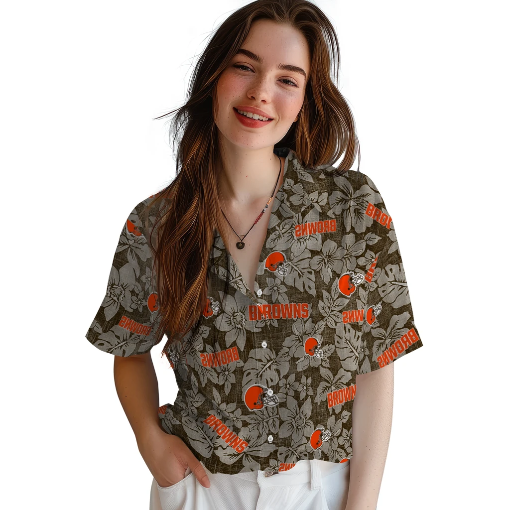 Cleveland Browns Hawaiian Shirt - Hibiscus Oasis cleveland browns hibiscus oasis brown hawaiian shirts latest model