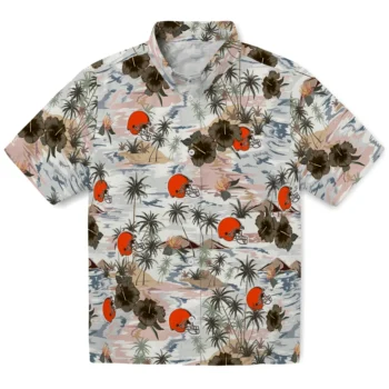 cleveland browns hibiscus seaside white hawaiian shirts best selling