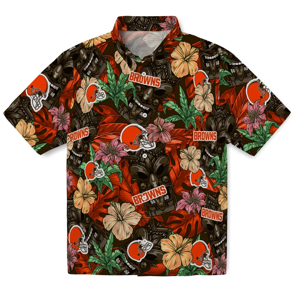 Cleveland Browns Hawaiian Shirt - Hibiscus Tiki Jungle cleveland browns tiki jungle brown hawaiian shirts best selling