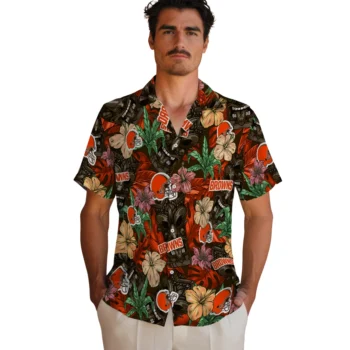 cleveland browns tiki jungle brown hawaiian shirts fashion forward
