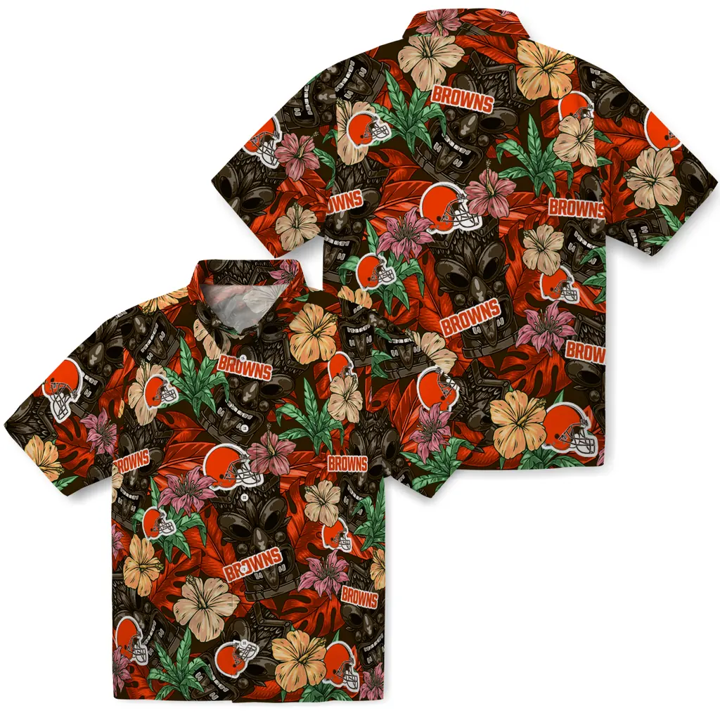 Cleveland Browns Hawaiian Shirt - Hibiscus Tiki Jungle cleveland browns tiki jungle brown hawaiian shirts high quality