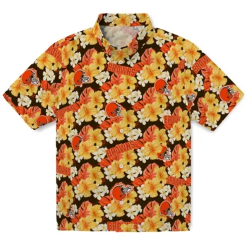 cleveland browns hibiscus tropics brown yellow hawaiian shirts best selling