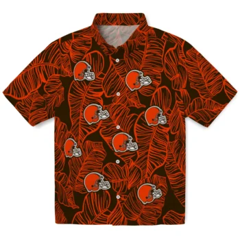 cleveland browns leaf outline brown hawaiian shirts best selling