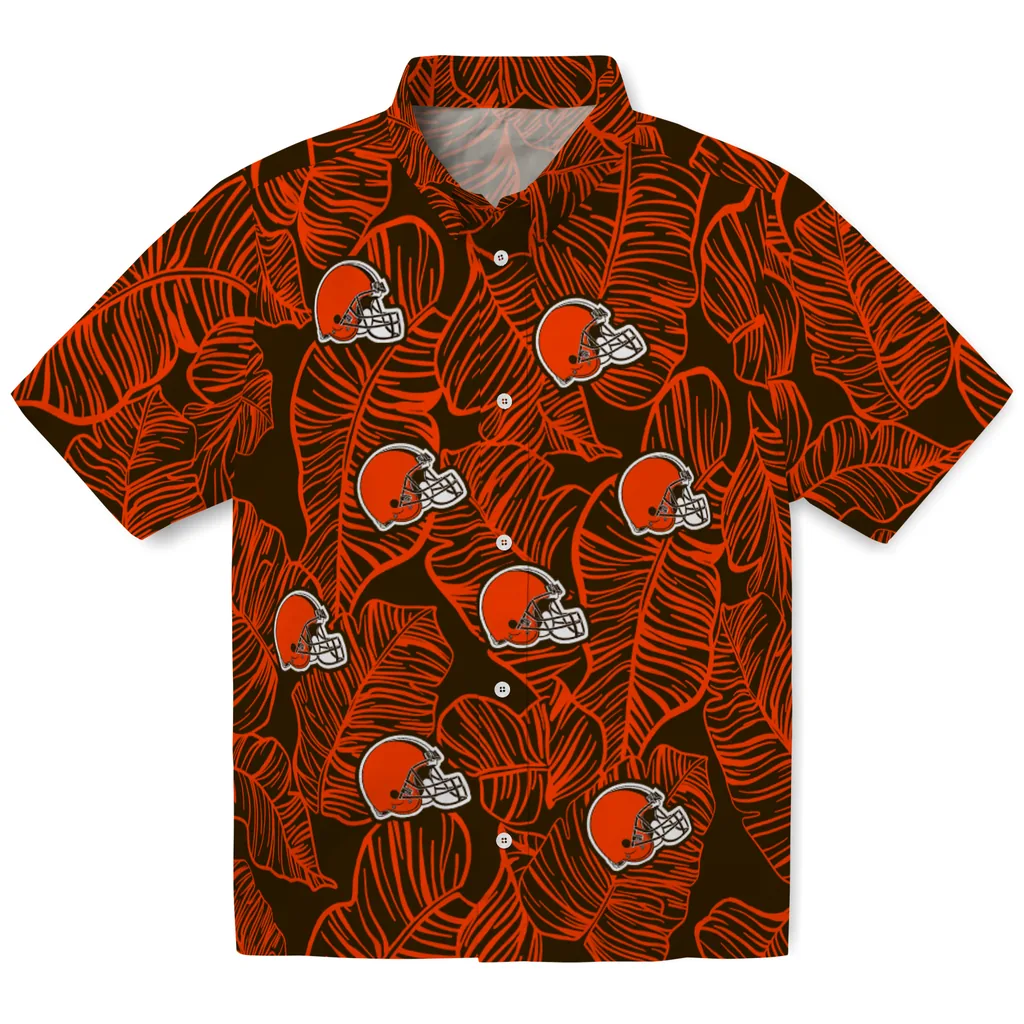 Cleveland Browns Hawaiian Shirt - Leaf Outline cleveland browns leaf outline brown hawaiian shirts best selling