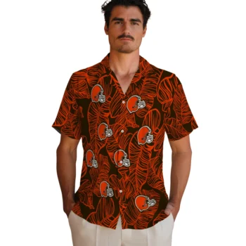 cleveland browns leaf outline brown hawaiian shirts fashion forward