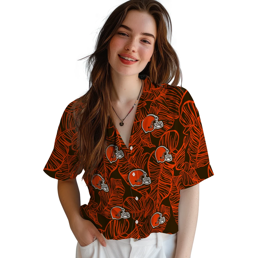 Cleveland Browns Hawaiian Shirt - Leaf Outline cleveland browns leaf outline brown hawaiian shirts latest model