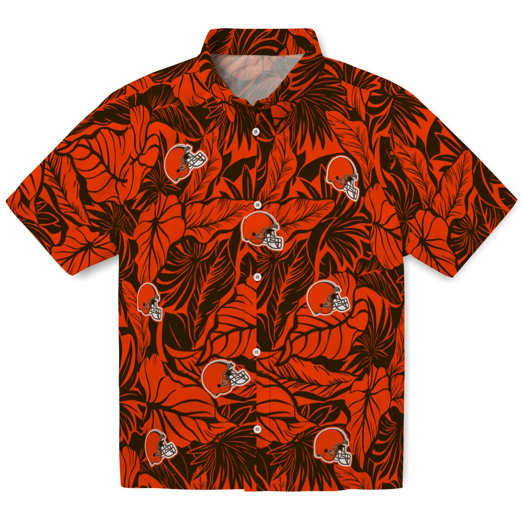 Cleveland Browns Hawaiian Shirt - Monstera Layer cleveland browns monstera layer brown hawaiian shirts best selling