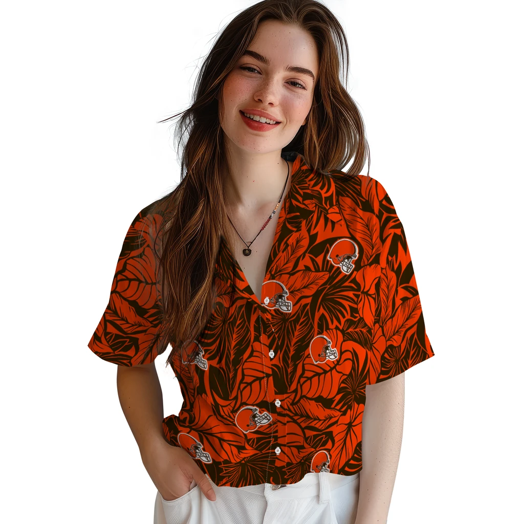 Cleveland Browns Hawaiian Shirt - Monstera Layer cleveland browns monstera layer brown hawaiian shirts latest model