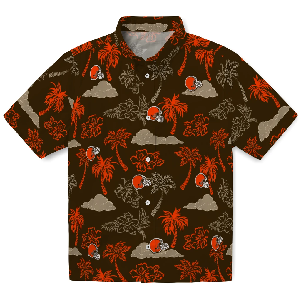 Cleveland Browns Hawaiian Shirt - Palm And Clouds cleveland browns palm and clouds brown hawaiian shirts best selling