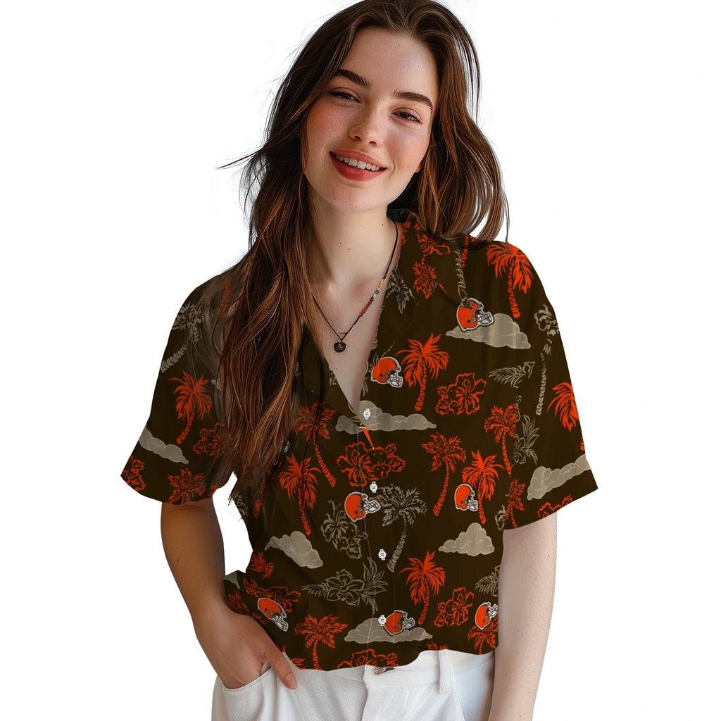Cleveland Browns Hawaiian Shirt - Palm And Clouds cleveland browns palm and clouds brown hawaiian shirts latest model
