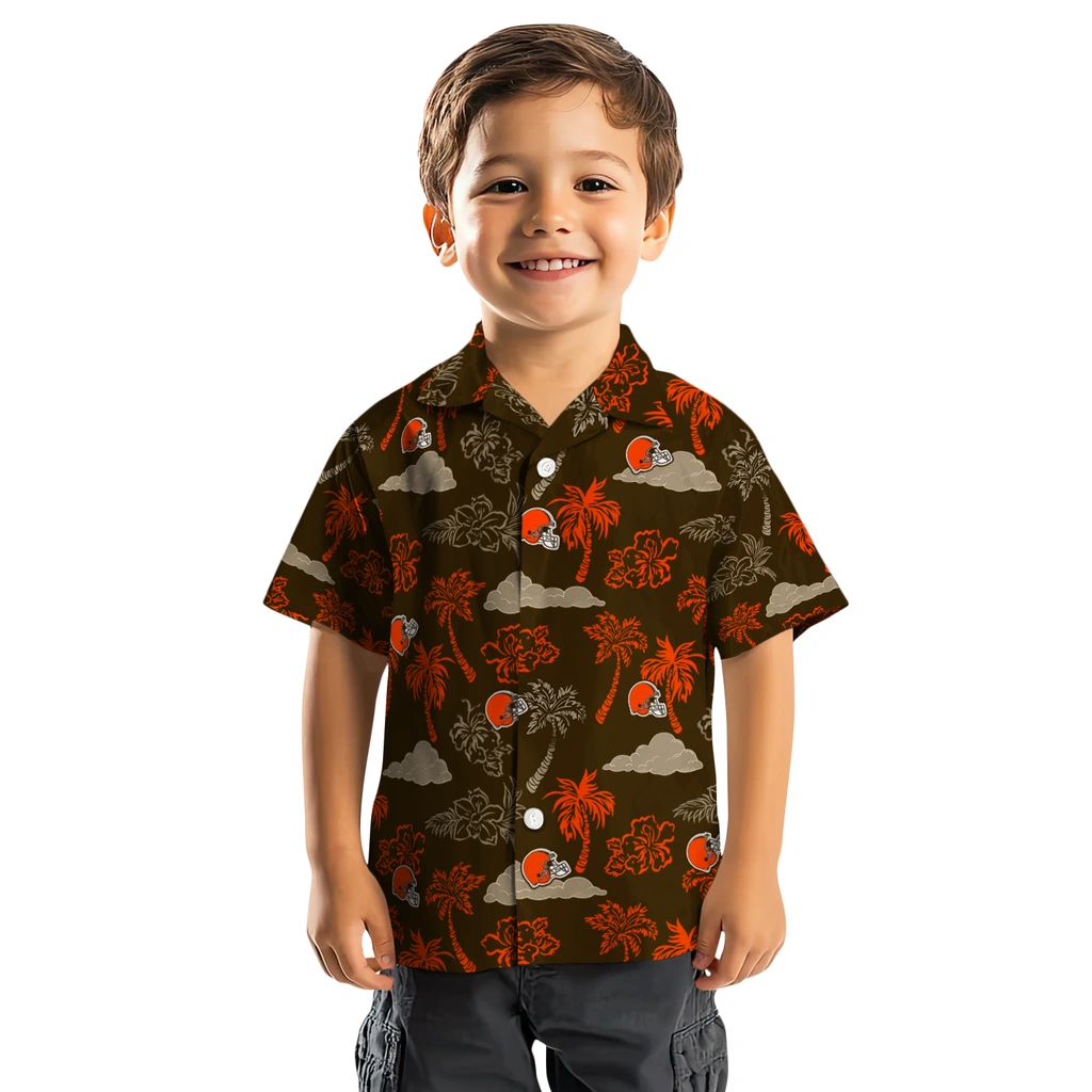 Cleveland Browns Hawaiian Shirt - Palm And Clouds cleveland browns palm and clouds brown hawaiian shirts top rated