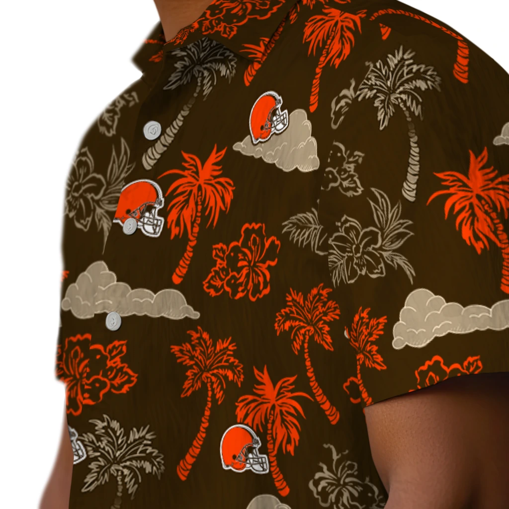 Cleveland Browns Hawaiian Shirt - Palm And Clouds cleveland browns palm and clouds brown hawaiian shirts trendy