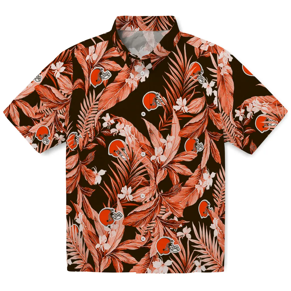 Cleveland Browns Hawaiian Shirt - Palm Leaves cleveland browns palm leaves brown hawaiian shirts best selling