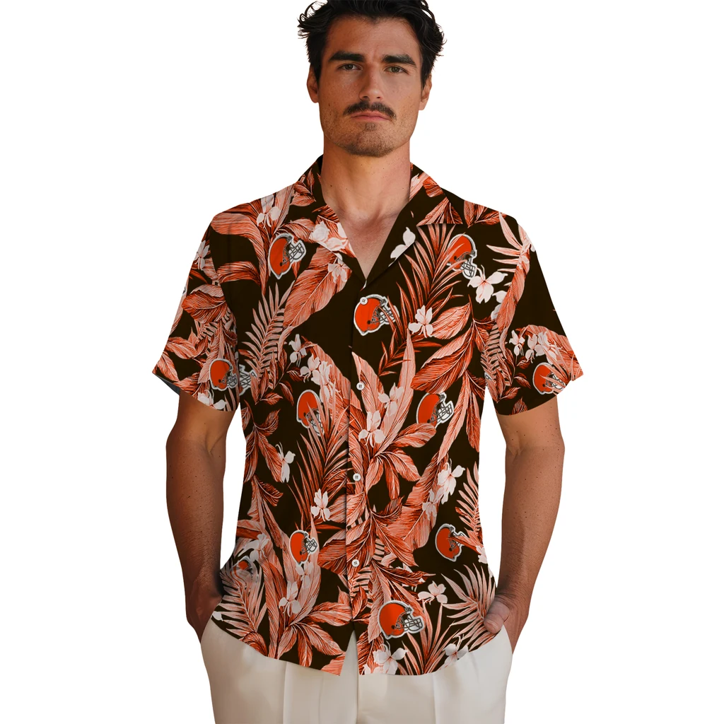 Cleveland Browns Hawaiian Shirt - Palm Leaves cleveland browns palm leaves brown hawaiian shirts fashion forward