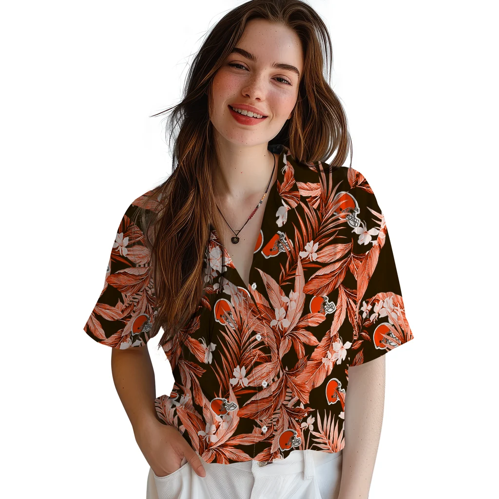 Cleveland Browns Hawaiian Shirt - Palm Leaves cleveland browns palm leaves brown hawaiian shirts latest model