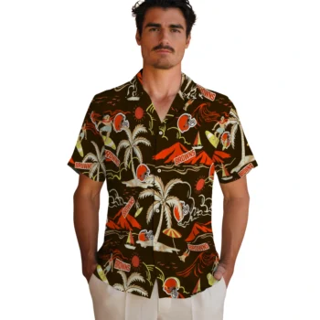 cleveland browns palm tree island brown hawaiian shirts fashion forward