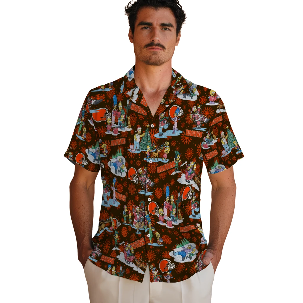Cleveland Browns Hawaiian Shirt - Simpsons Christmas cleveland browns simpsons christmas brown hawaiian shirts fashion forward