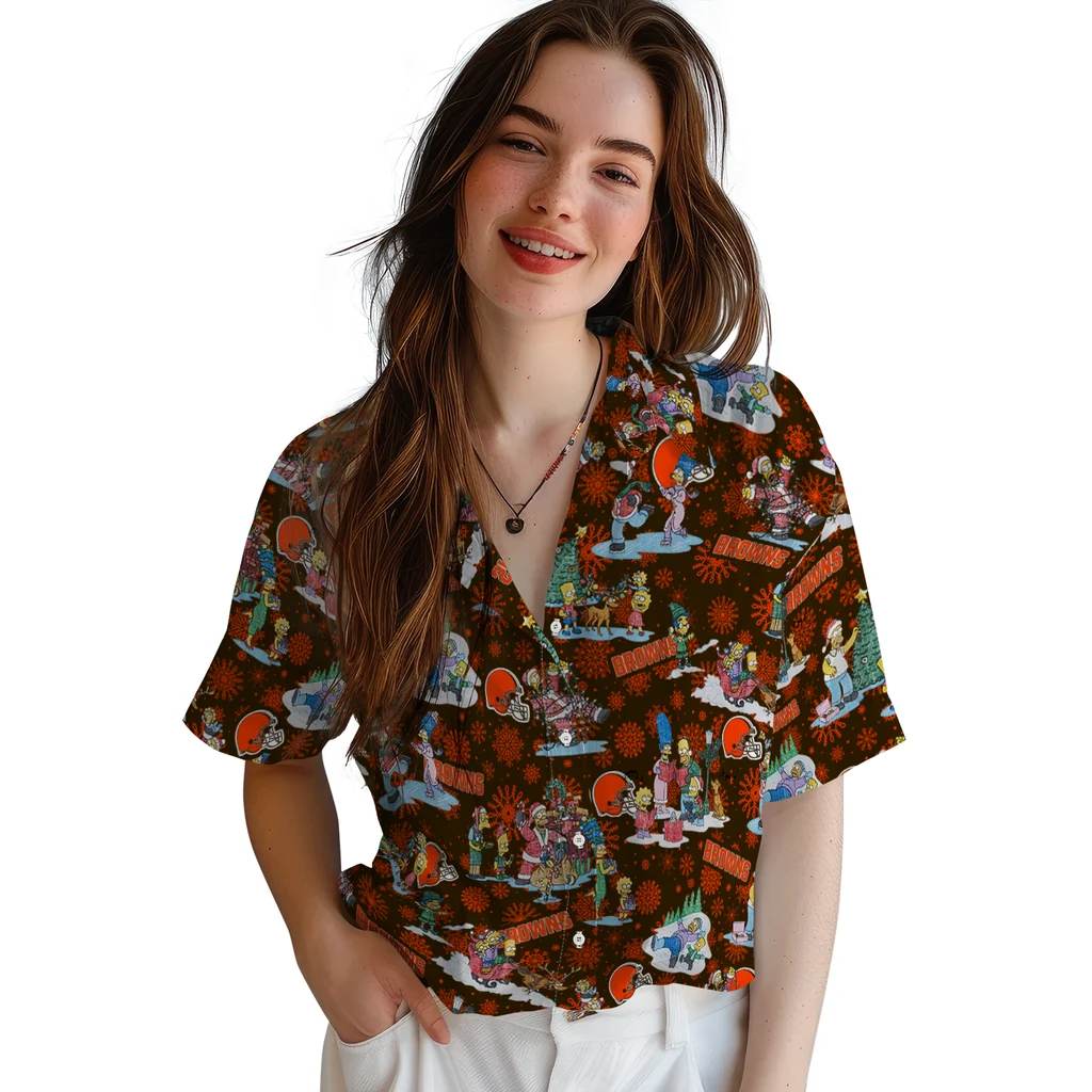 Cleveland Browns Hawaiian Shirt - Simpsons Christmas cleveland browns simpsons christmas brown hawaiian shirts latest model