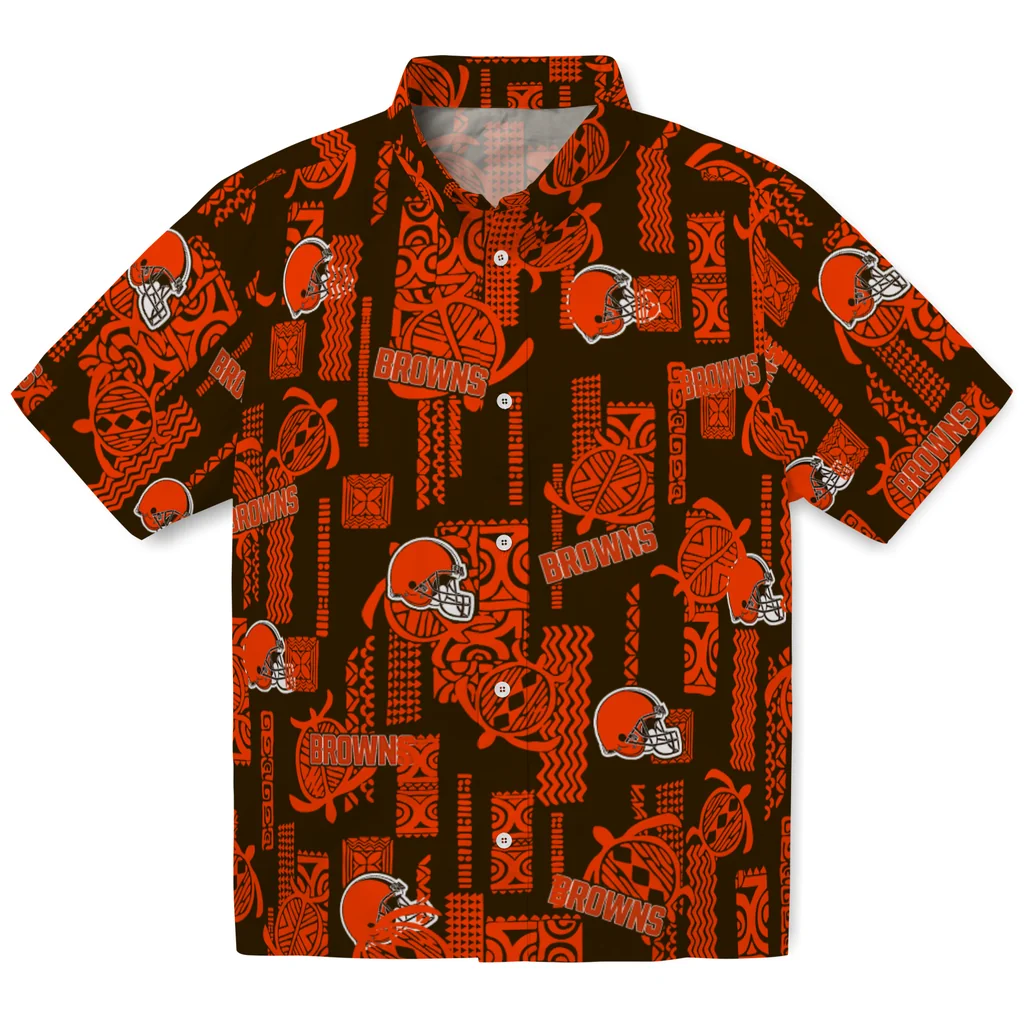 Cleveland Browns Hawaiian Shirt - Turtle Lines cleveland browns turtle lines brown hawaiian shirts best selling