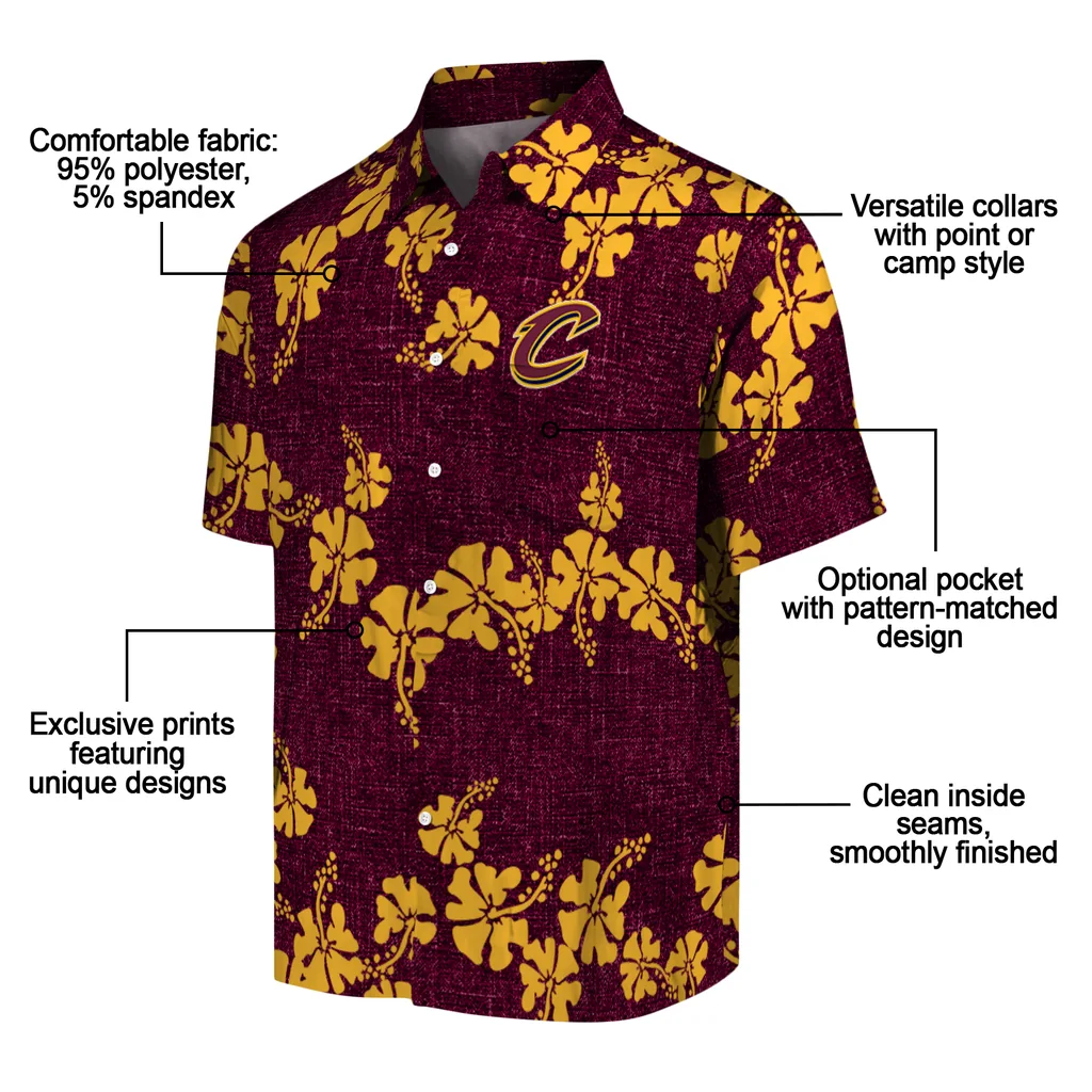 Cleveland Cavaliers Hawaiian Shirt - 50th State Flower cleveland cavaliers hibiscus petals wine hawaiian shirts new arrival