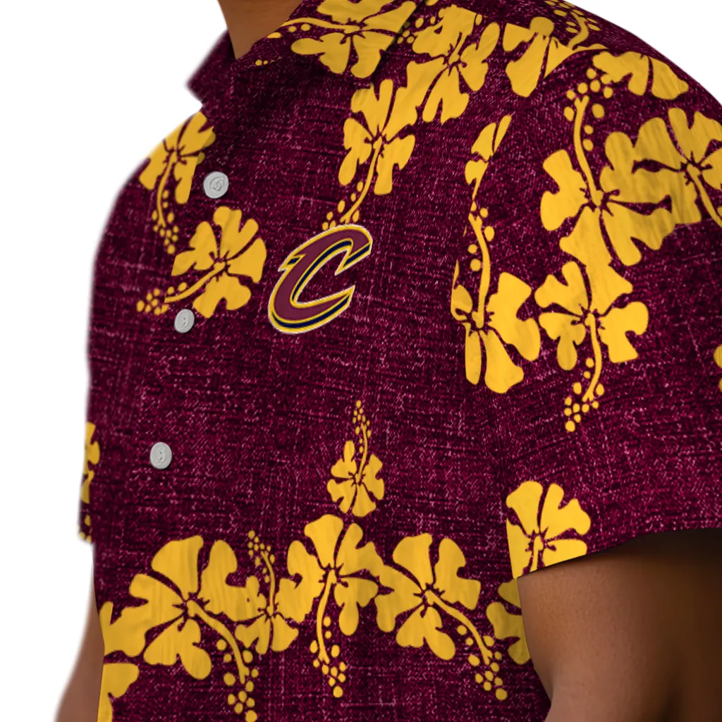 Cleveland Cavaliers Hawaiian Shirt - 50th State Flower cleveland cavaliers hibiscus petals wine hawaiian shirts trendy