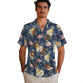 cleveland cavaliers flamingo hibiscus navy hawaiian shirts fashion forward