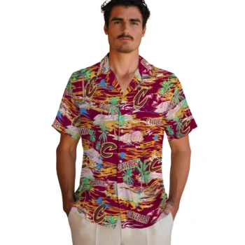 cleveland cavaliers flamingo retreat wine hawaiian shirts fashion forward