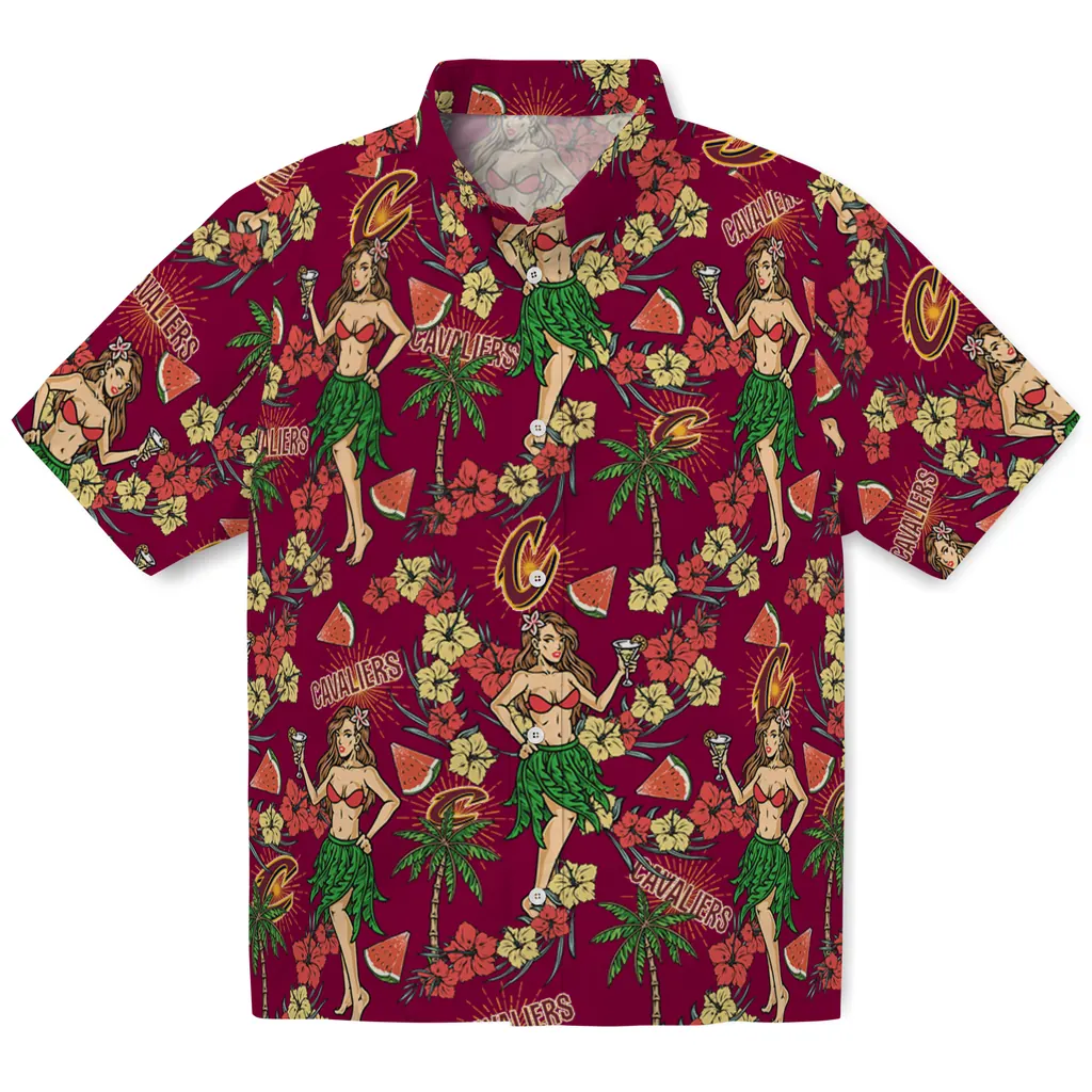 Cleveland Cavaliers Hawaiian Shirt - Hawaiian Girls Design cleveland cavaliers hawaiian girls design wine hawaiian shirts best selling