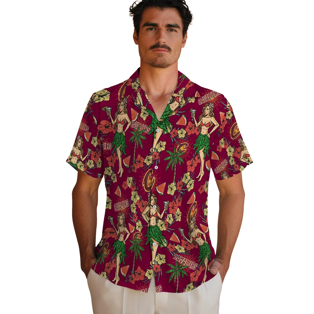 Cleveland Cavaliers Hawaiian Shirt - Hawaiian Girls Design cleveland cavaliers hawaiian girls design wine hawaiian shirts fashion forward