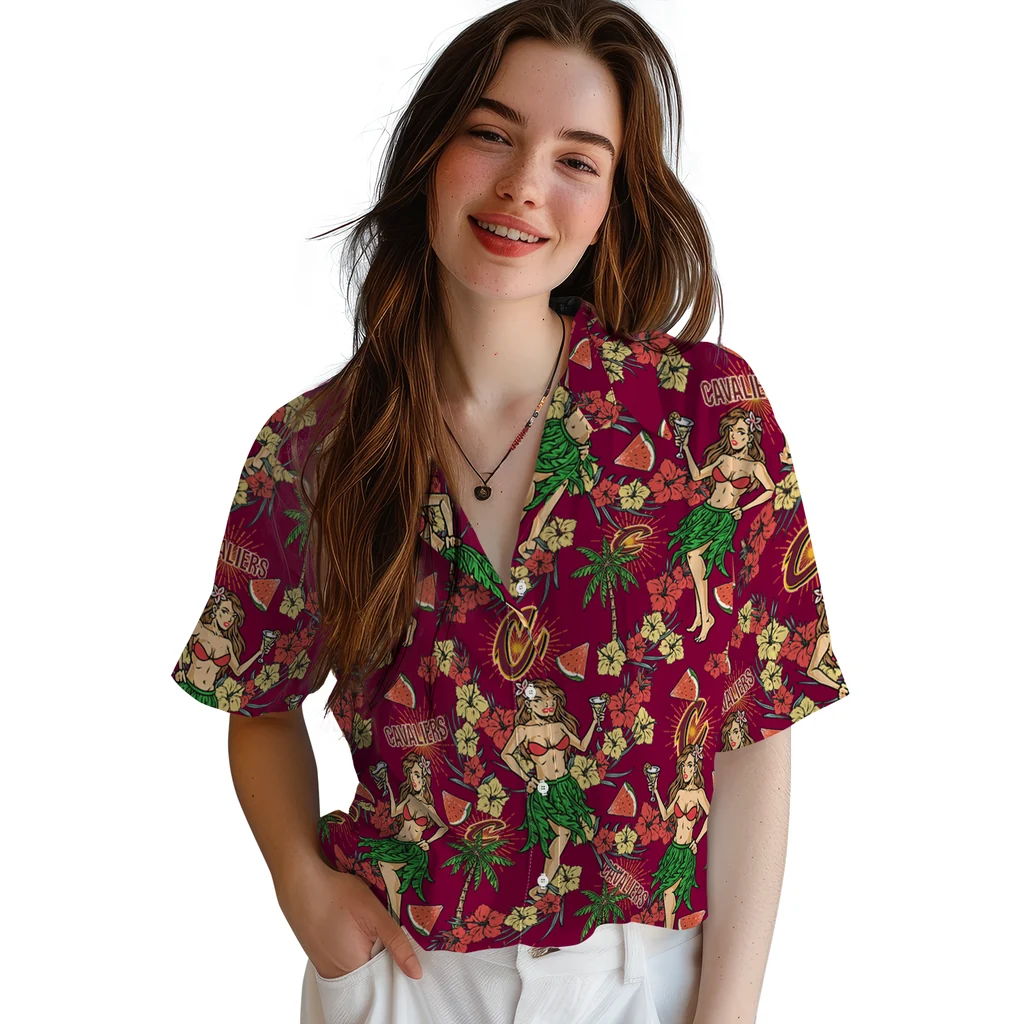Cleveland Cavaliers Hawaiian Shirt - Hawaiian Girls Design cleveland cavaliers hawaiian girls design wine hawaiian shirts latest model